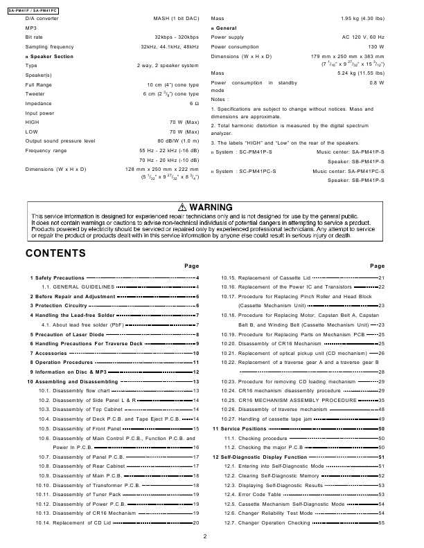 Сервисная инструкция Panasonic SA-PM41P, SA-PM41PC