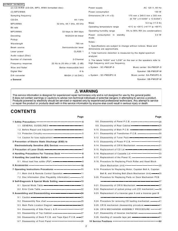 Сервисная инструкция Panasonic SA-PM53P, SA-PM53PC