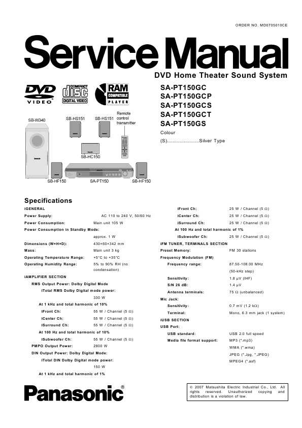  panasonic sa-pt150