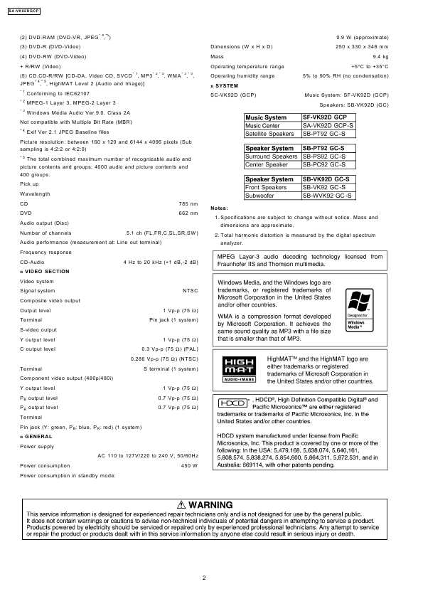 Сервисная инструкция Panasonic SA-VK92DGCP