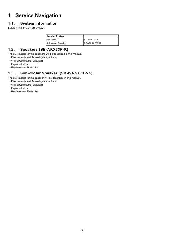Сервисная инструкция Panasonic SB-WAKX73P SB-AKX73P