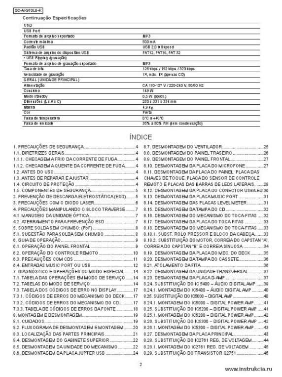 Сервисная инструкция PANASONIC SC-AK970LB-K