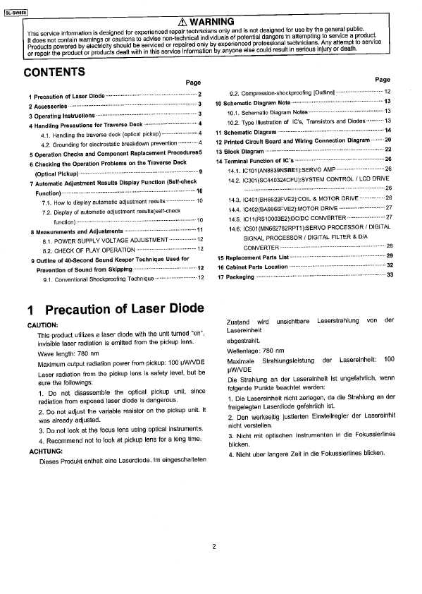 Сервисная инструкция Panasonic SL-SW850