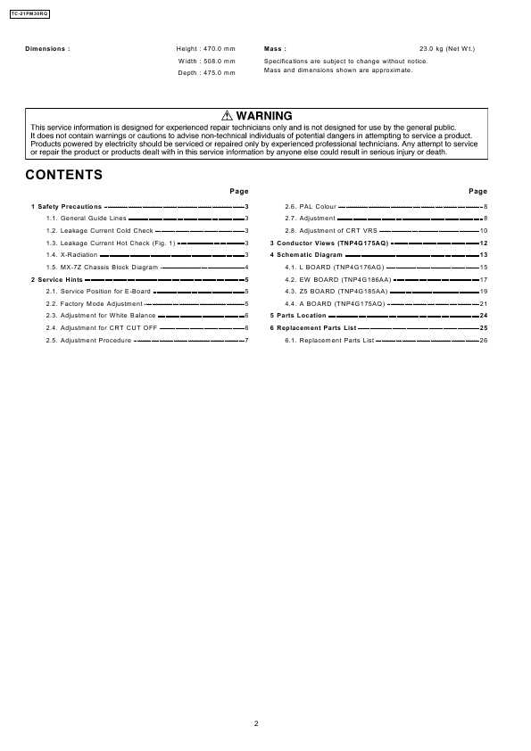 Сервисная инструкция Panasonic TC-21PM30RQ, MX-7Z