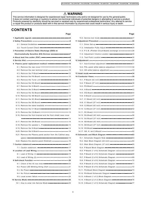 Сервисная инструкция Panasonic TH-37PV70, TH-37PX70, TH-42PV70, TH-42PX70