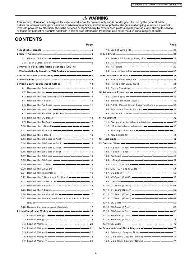 Сервисная инструкция Panasonic TH-37PX60B, TH-42PX60B