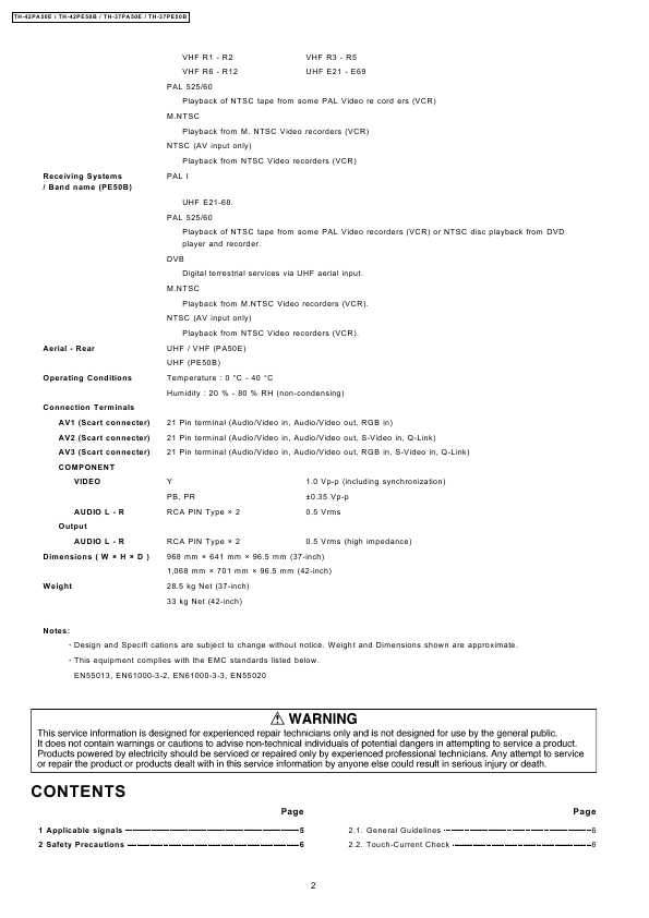 Сервисная инструкция Panasonic TH-42PA50E, TH-42PE50B