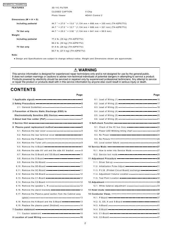 Сервисная инструкция Panasonic TH-42PE77U, TH-42PX77U
