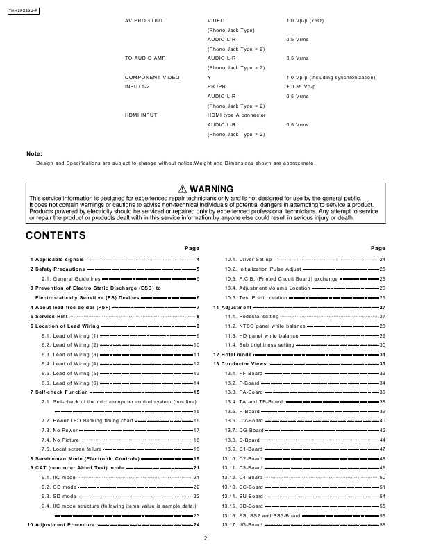 Сервисная инструкция Panasonic TH-42PX20U-P