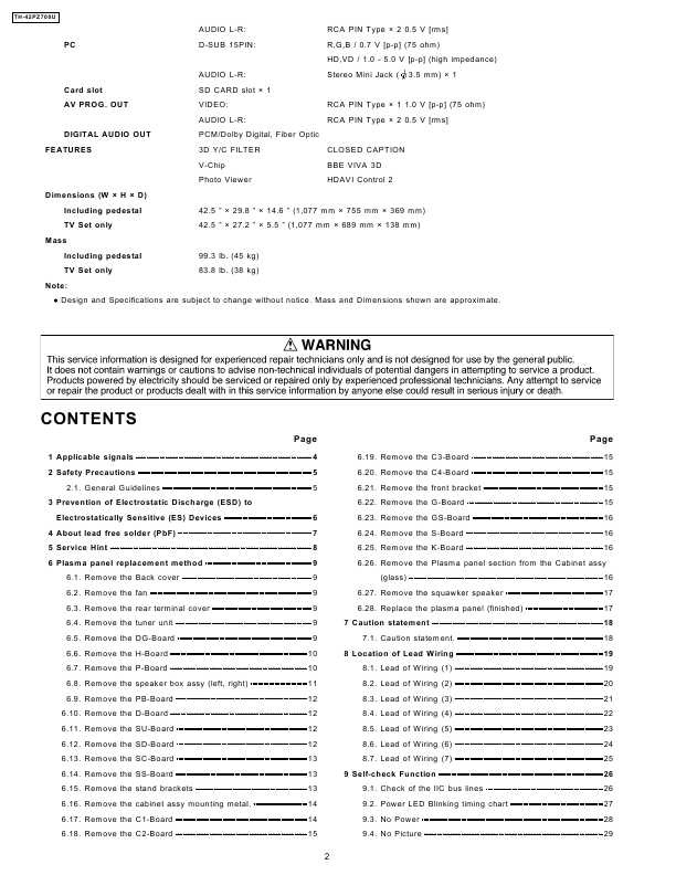 Сервисная инструкция Panasonic TH-42PZ700U
