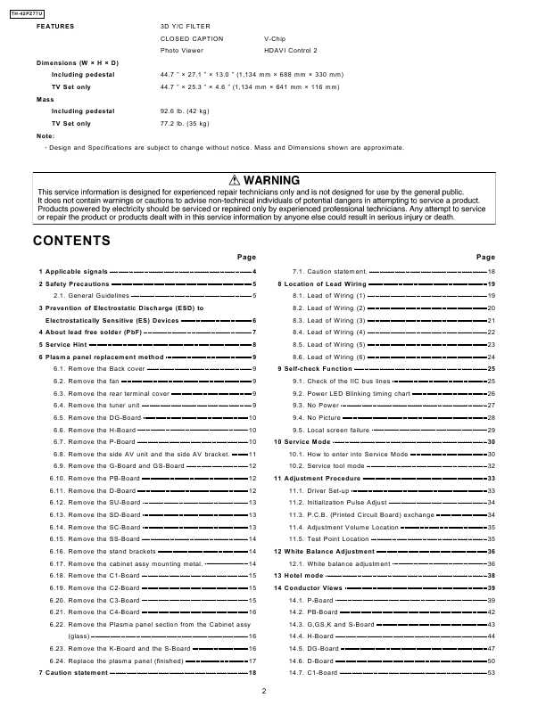 Сервисная инструкция Panasonic TH-42PZ77U