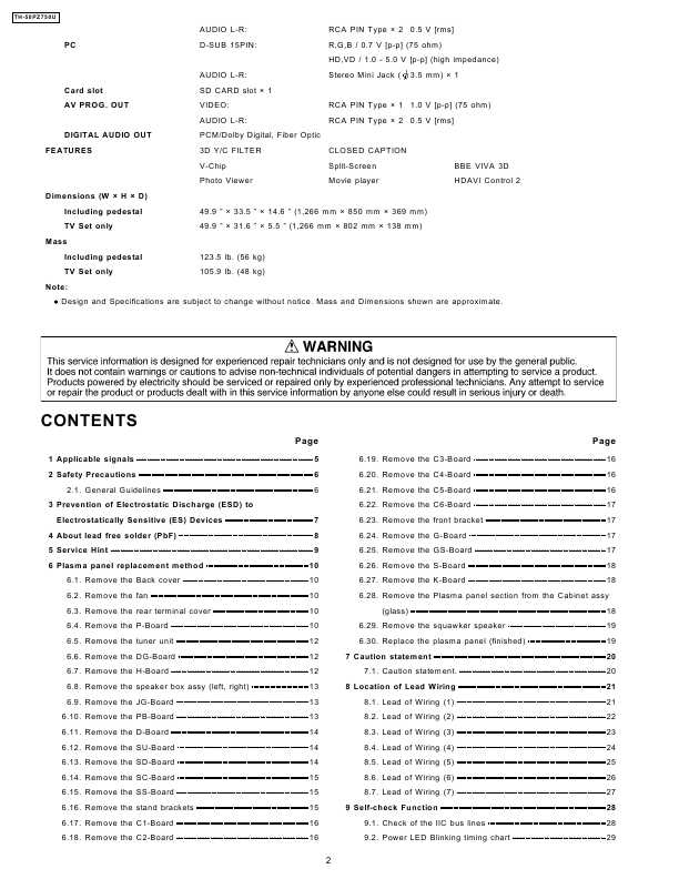Сервисная инструкция Panasonic TH-50PZ750U