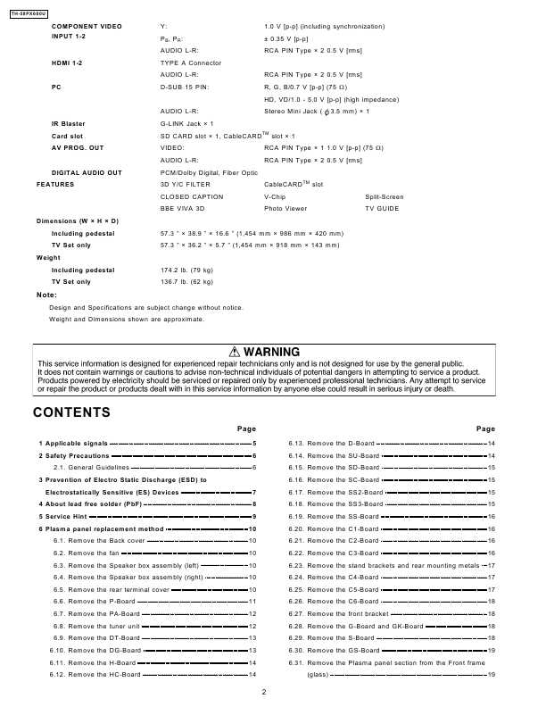 Сервисная инструкция Panasonic TH-58PX600U