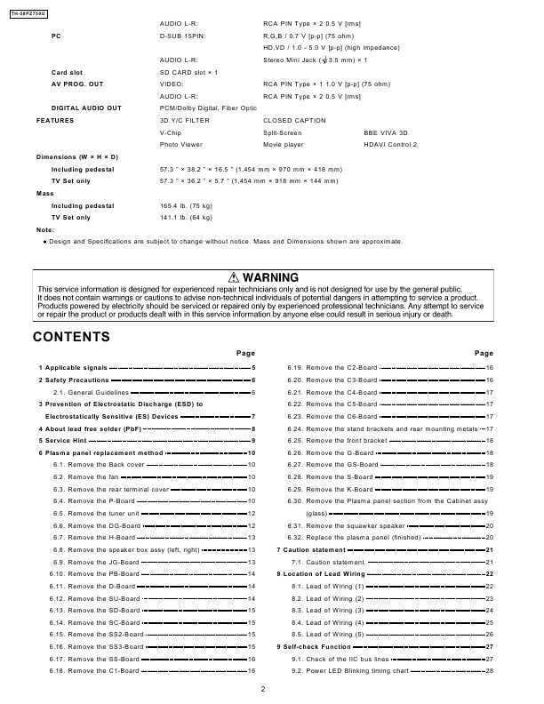 Сервисная инструкция Panasonic TH-58PZ750U