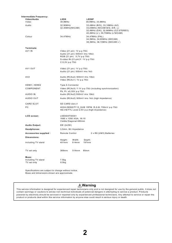 Сервисная инструкция Panasonic TX-19LED8F, TX-19LXD8, LH69-Chassis