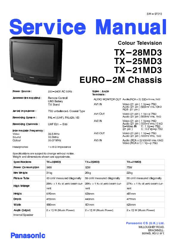 Сервисная инструкция Panasonic TX-21MD3, TX-25MD3, TX-28MD3