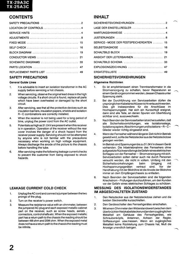 Сервисная инструкция Panasonic TX-25A3, TX-29A3