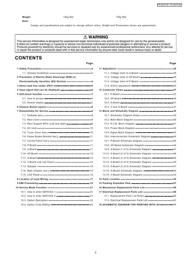 Сервисная инструкция Panasonic TX-26LX75A, TX-32LX75A