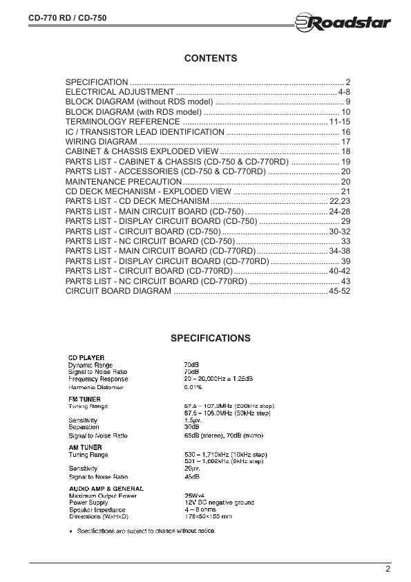 Сервисная инструкция Roadstar CD-750, CD-770RD