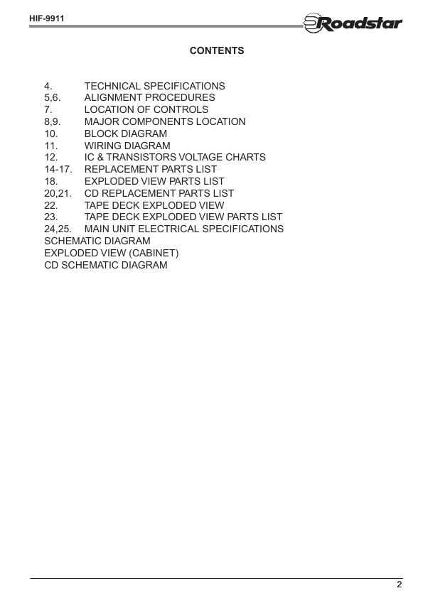Сервисная инструкция Roadstar HIF-9911
