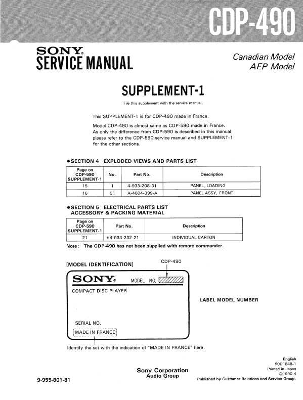 Сервисная инструкция Sony CDP-490