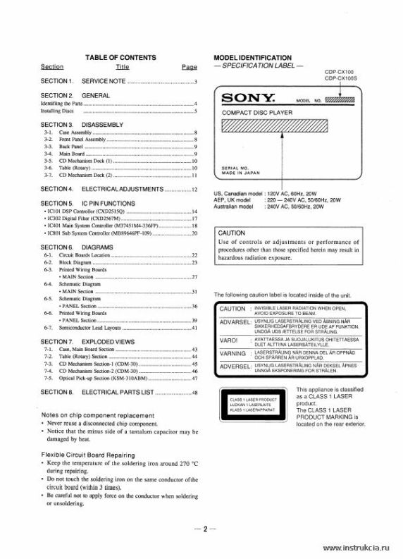Сервисная инструкция SONY CDP-CX100