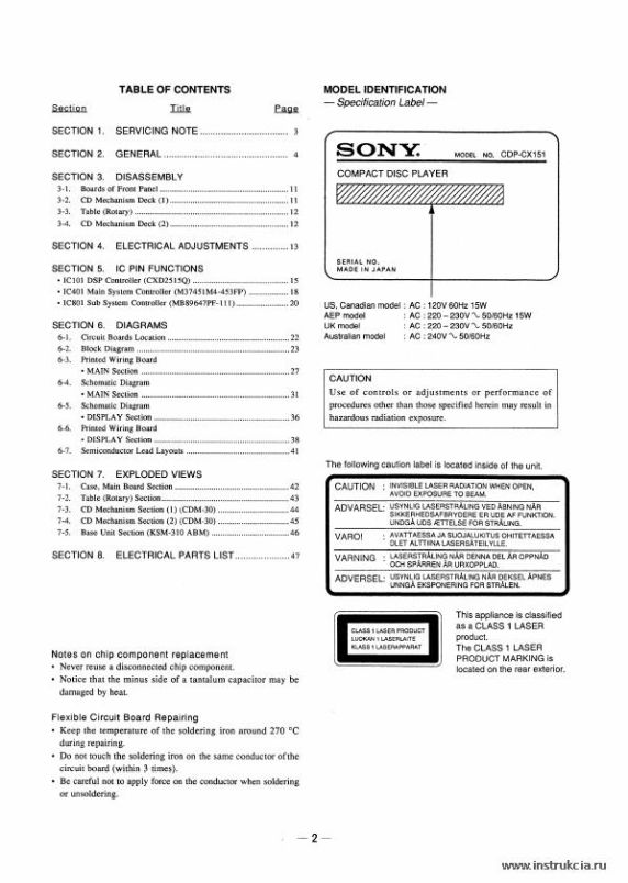 Сервисная инструкция SONY CDP-CX151