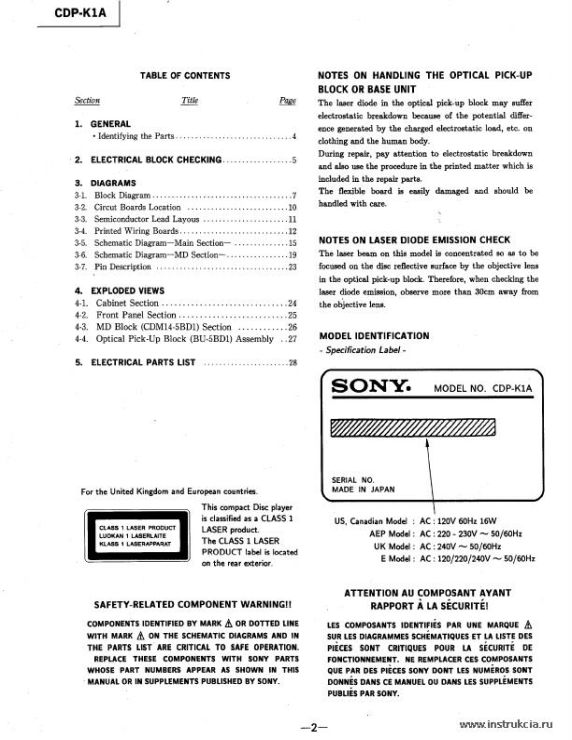 Сервисная инструкция SONY CDP-K1A