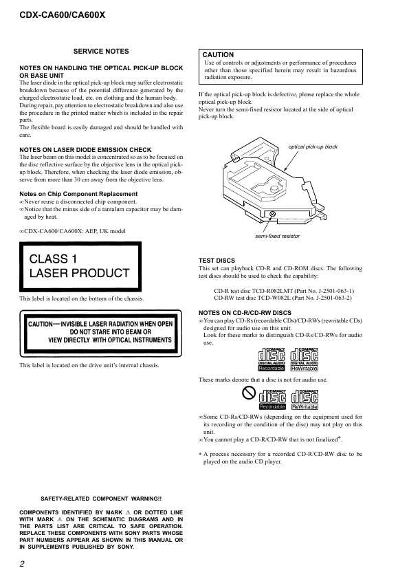 Сервисная инструкция Sony CDX-CA600, CDX-CA600X