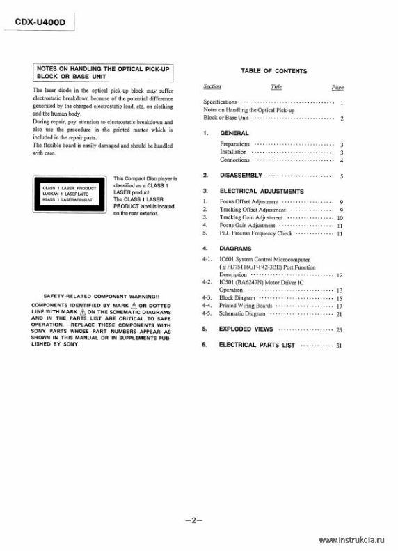Сервисная инструкция SONY CDX-U400D