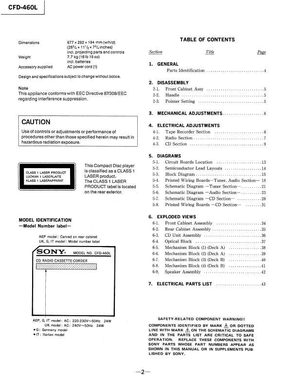 Сервисная инструкция Sony CFD-460L