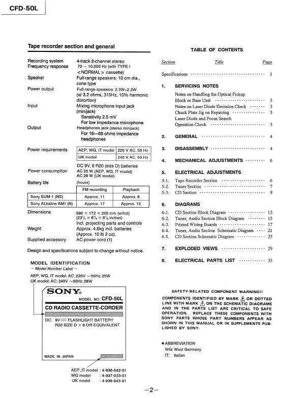 Сервисная инструкция Sony CFD-50L