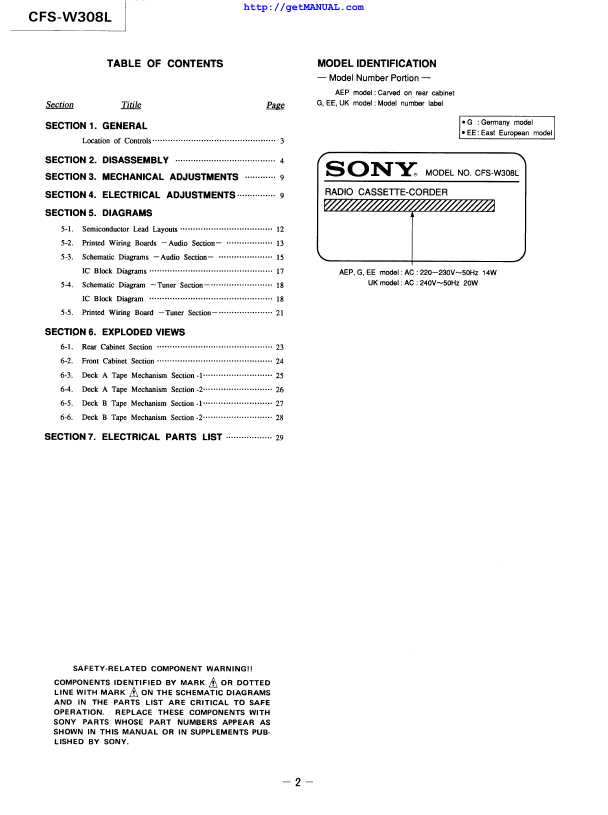 Сервисная инструкция Sony CFS-W308L