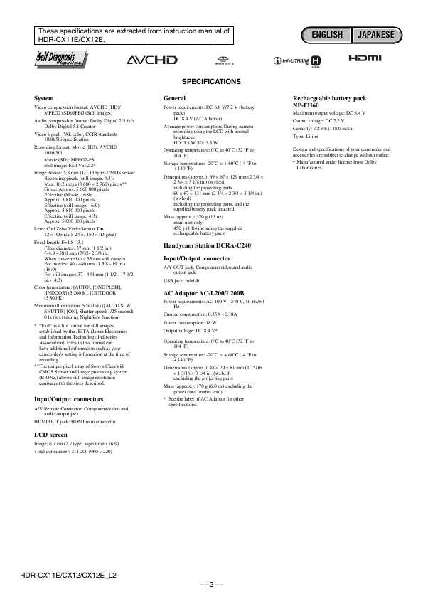 Сервисная инструкция Sony HDR-CX11E, HDR-CX12, HDR-CX12E LVL2