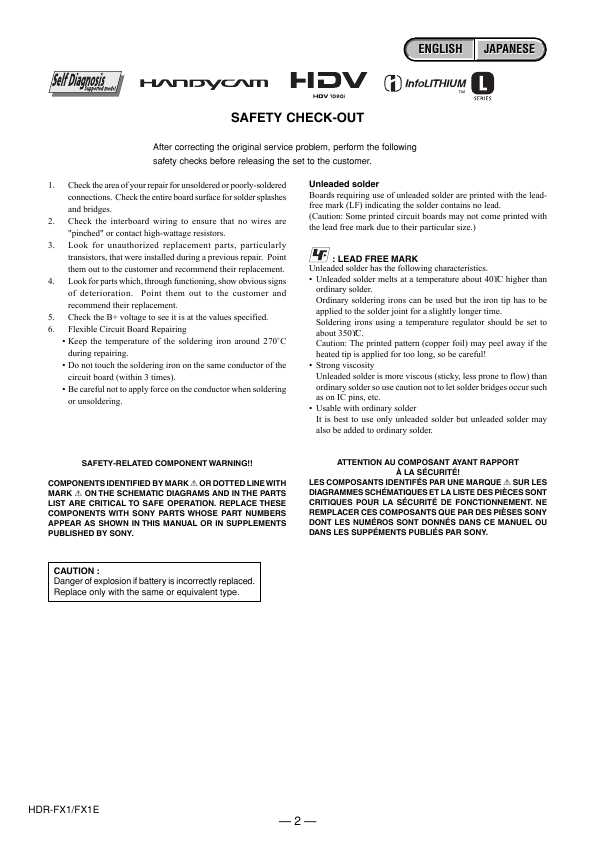 Сервисная инструкция Sony HDR-FX1, HDR-FX1E, Level 3