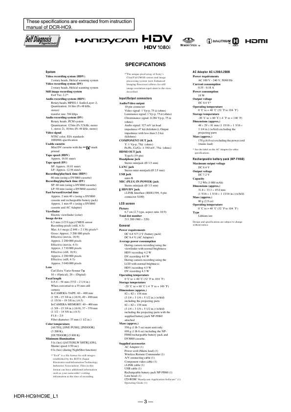 Сервисная инструкция Sony HDR-HC9, HDR-HC9E LVL.1