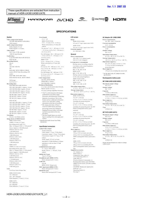 Сервисная инструкция Sony HDR-UX3E, HDR-UX5E, HDR-UX7E Level 1