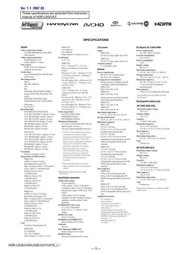 Сервисная инструкция Sony HDR-UX3E, HDR-UX5E, HDR-UX7E Level 1