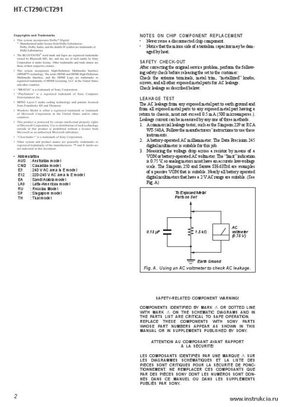 Сервисная инструкция SONY HT-CT290, CT291