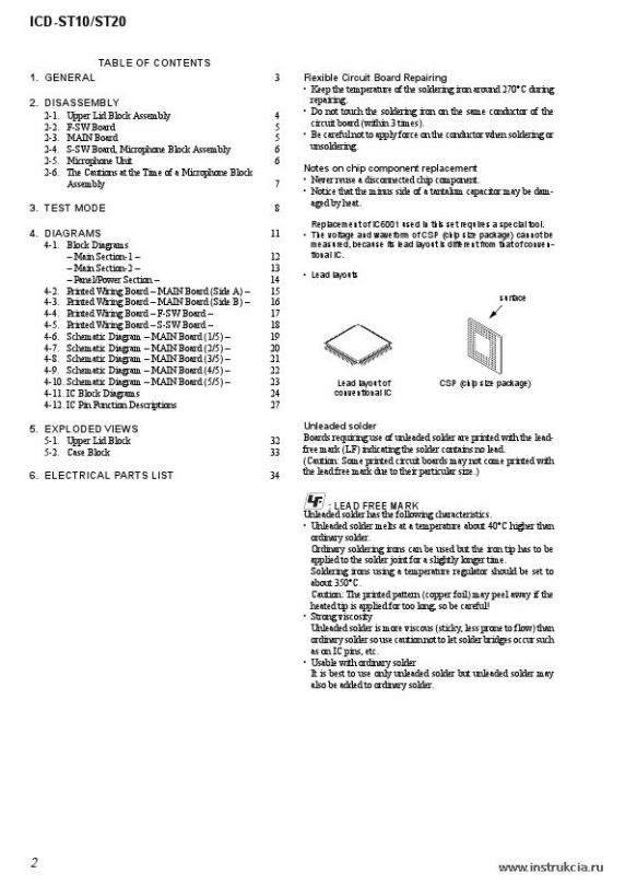 Сервисная инструкция SONY ICD-ST10, ST20