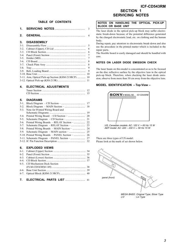 Сервисная инструкция Sony ICF-CD543RM