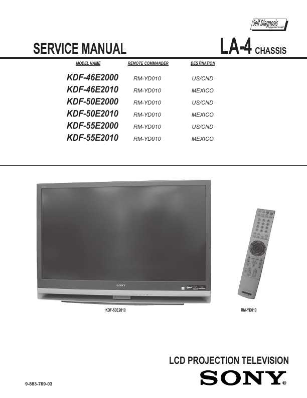 Сервисная инструкция Sony KDF-46E2000, KDF-46E2010, KDF-50E2000, KDF-50E2010, KDF-55E2000, KDF-55E2010 (LA-4 chassis)