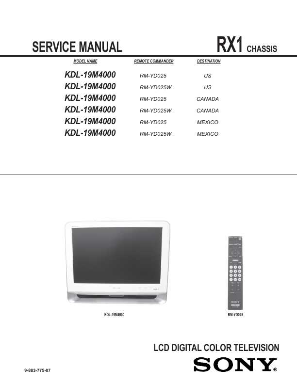 Сервисная инструкция Sony KDL-19M4000