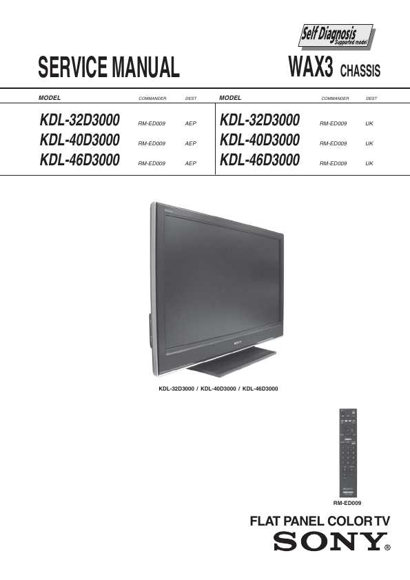 Сервисная инструкция Sony KDL-32D3000, KDL-40D3000, KDL-46D3000, WAX3