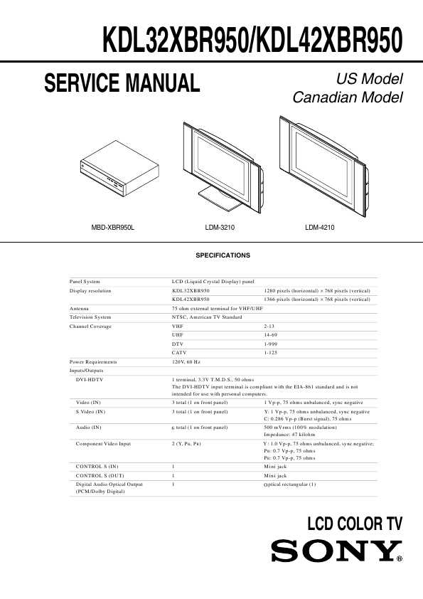 Сервисная инструкция Sony KDL-32XBR950, KDL-42XBR950