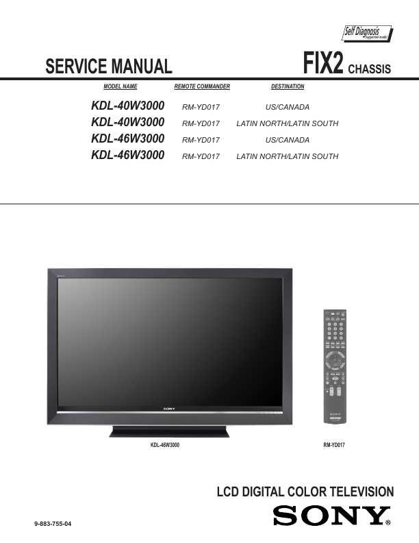 Сервисная инструкция Sony KDL-40W3000, KDL-46W3000, FIX2 шасси