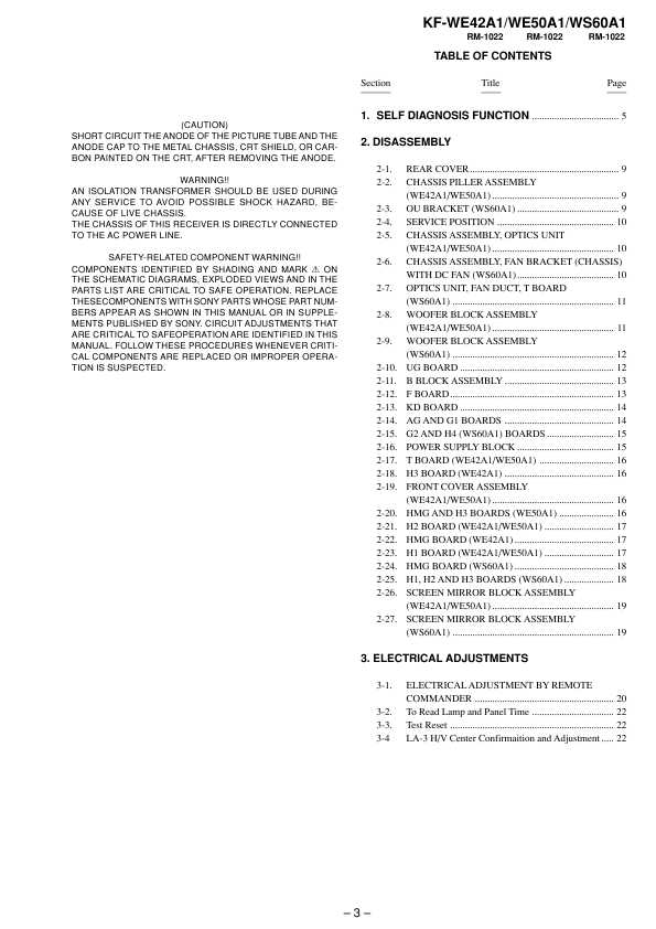 Сервисная инструкция Sony KF-WE42A1, KF-WE50A1, KF-WS60A1, LG-3