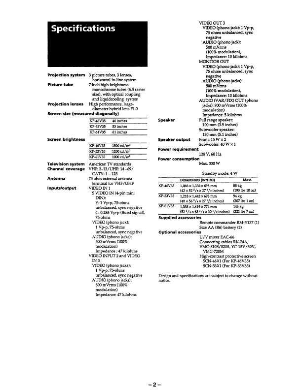 Сервисная инструкция Sony KP-46V35, KP-53V35, KP-61V35