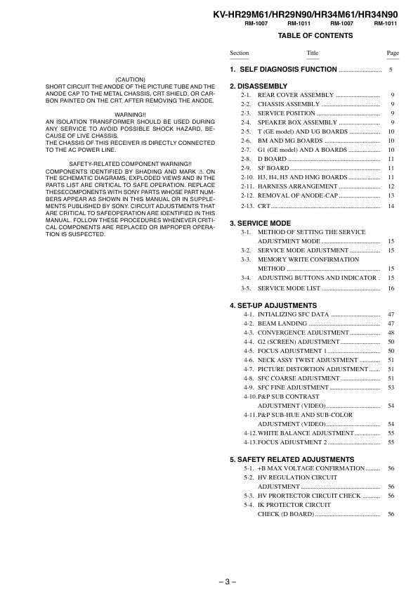 Сервисная инструкция Sony KV-HR29M61, KV-HR29N90, KV-HR34M61, KV-HR34N90, AX-1
