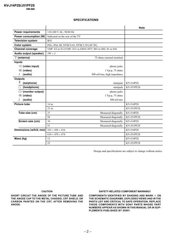 Сервисная инструкция Sony KV-J14P2S, KV-J51PF2S (BG-2S chassis)